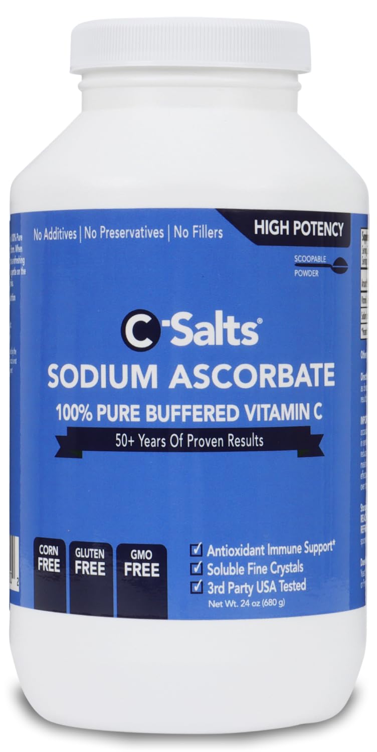 C-Salts: flacon-poudre-sodium-ascorbate, poudre légère pour hydratation équilibrée.
