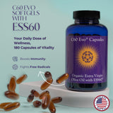 Capsules dorées C60 Evo Pure ESS60, faciles à avaler pour l'énergie et le bien-être.