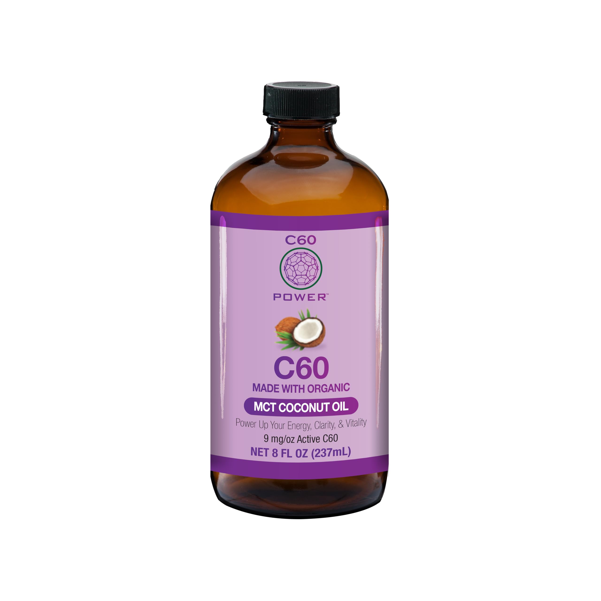 Bouteille C60 Power huile MCT bio prête à l'emploi, usage quotidien.
