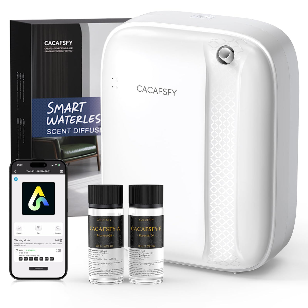 CACAFSFY diffuseur sans eau avec bouteille 50 ml incluse pour démarrer rapidement.
