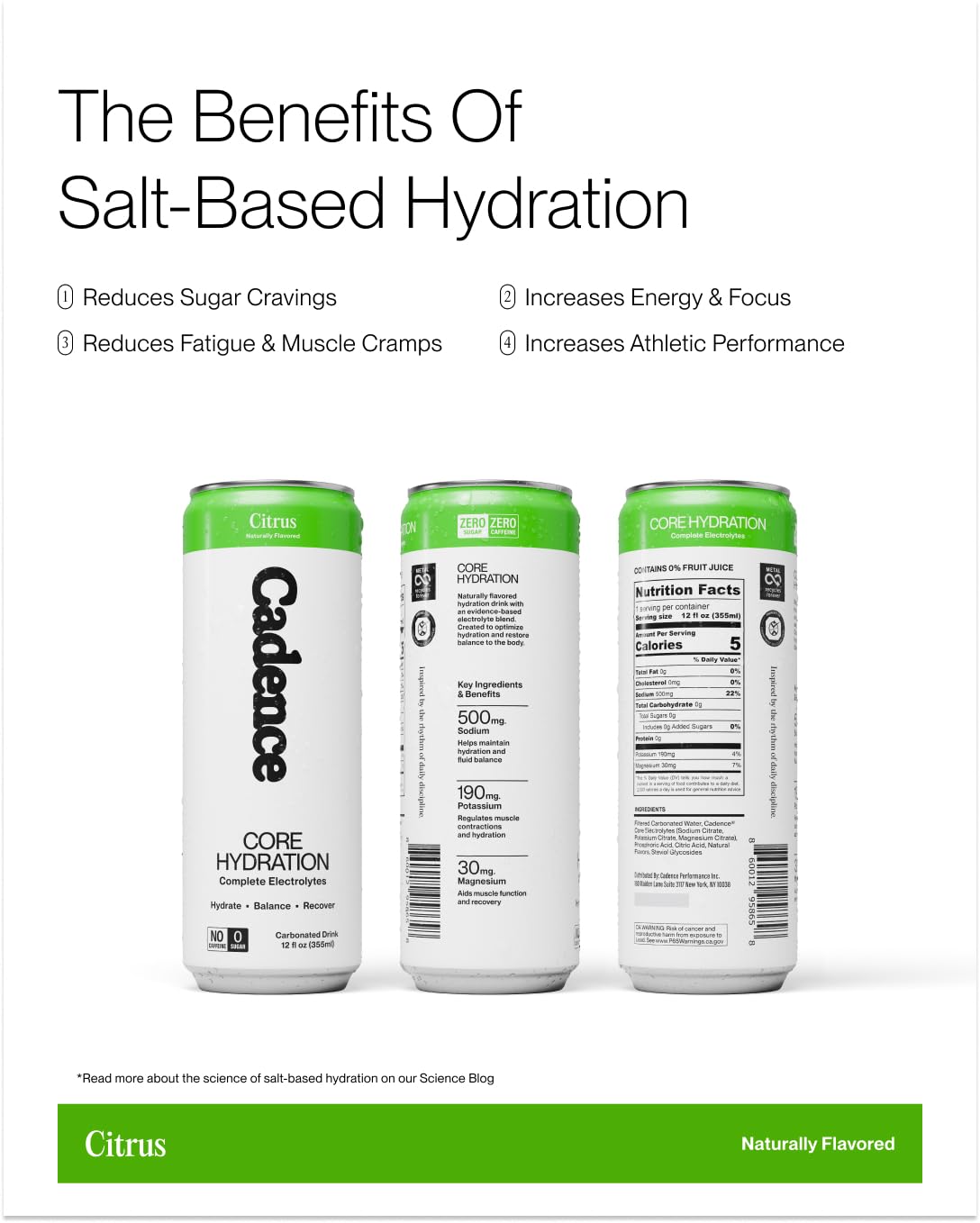 Cadence Electrolyte Citron : hydratation-avant-durant-apres idéale pour l'effort.