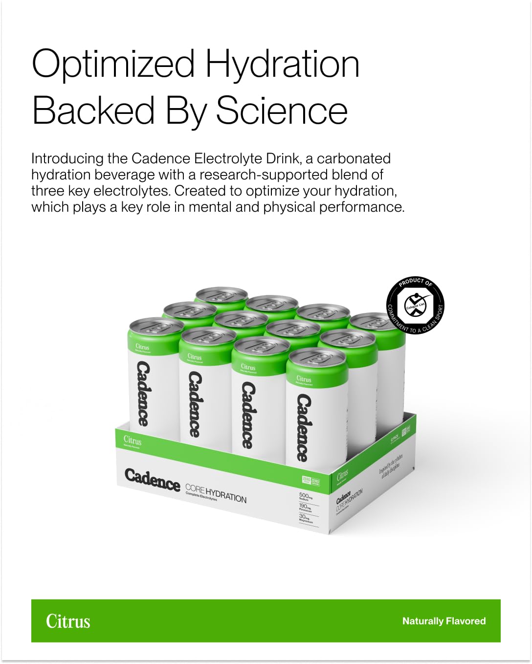 Cadence Electrolyte Citron : sans-cafeine-bouteille pour hydratation sans stimulant pendant l'effort.