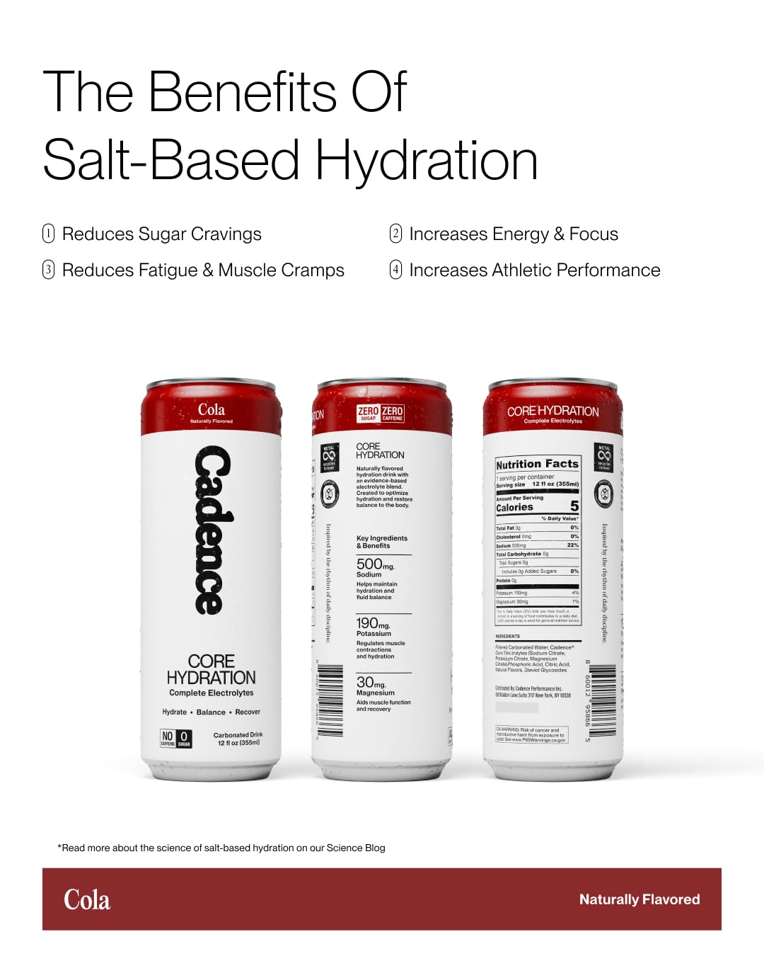 Cadence Electrolyte Drink – dosage crisp-cola, formulation précise d'électrolytes pour l'effort.