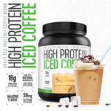 Café protéiné glacé vanille, ingrédients naturels et absence d’OGM.