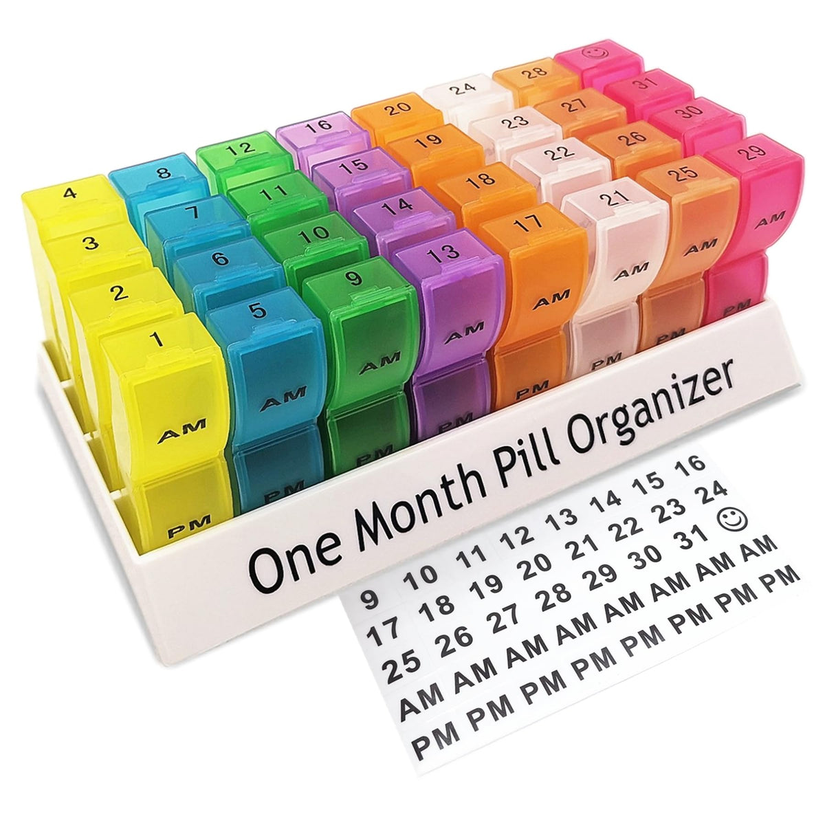 CAidRE organiseur-pilules mensuel compact, rangement pratique des pilules quotidiennes.