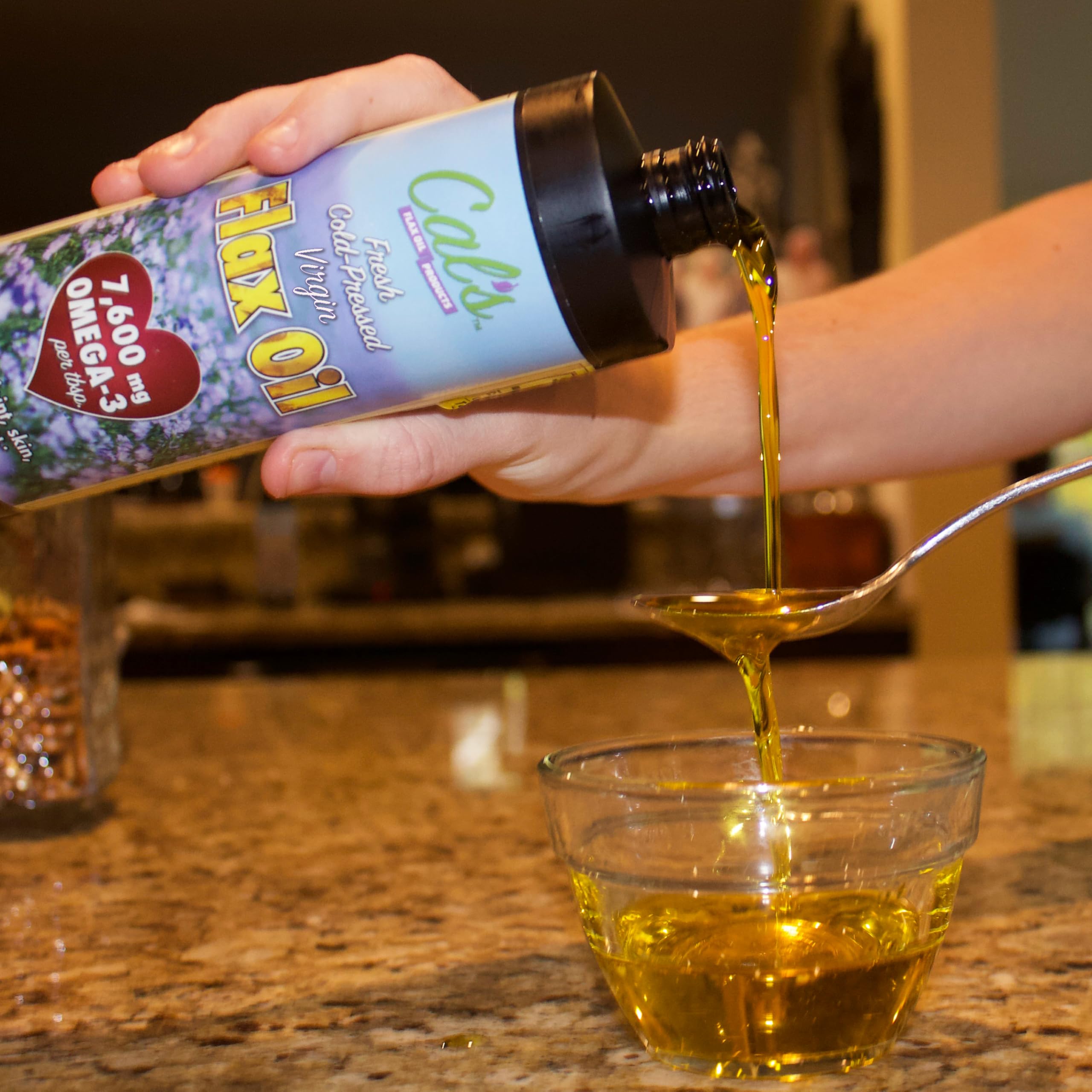 Cal's Huile de Lin — flacon de 946 ml, idéal pour les familles et les cuisiniers.