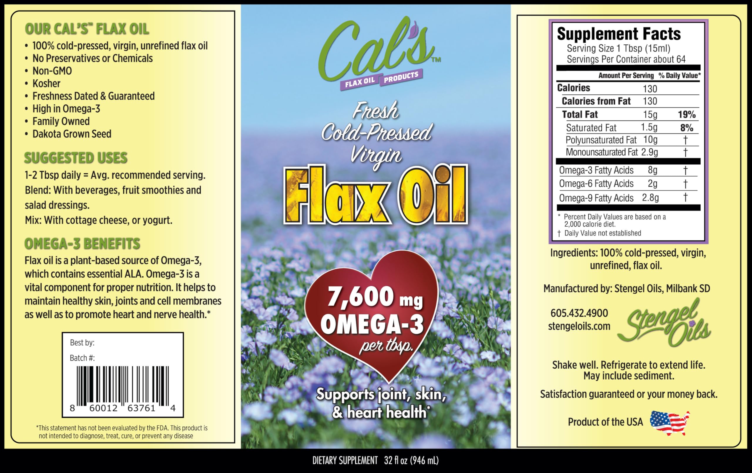Cal's Huile de Lin — adaptée pour chiens, chats et chevaux.
