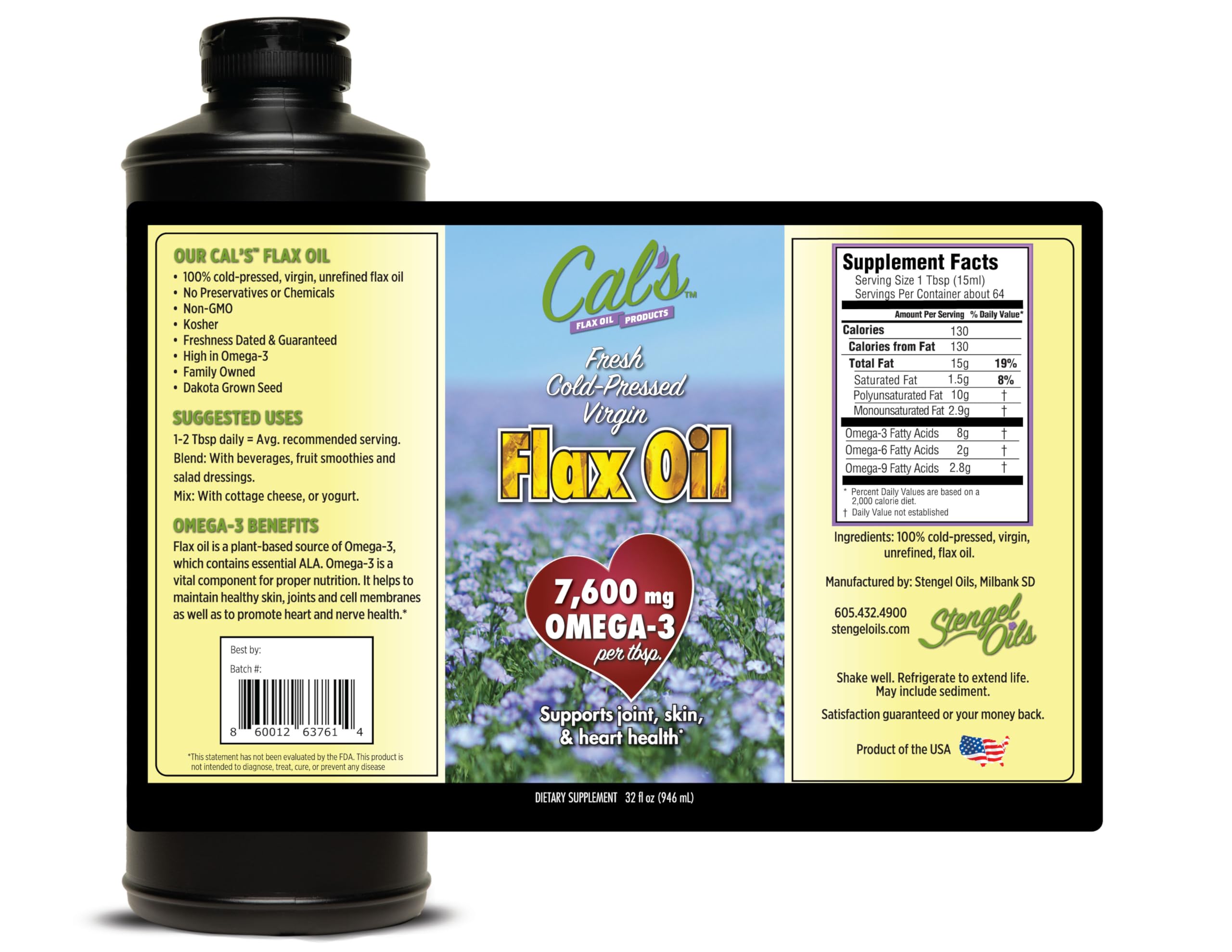 Cal's Huile de Lin — parfaite pour vinaigrettes et salades.