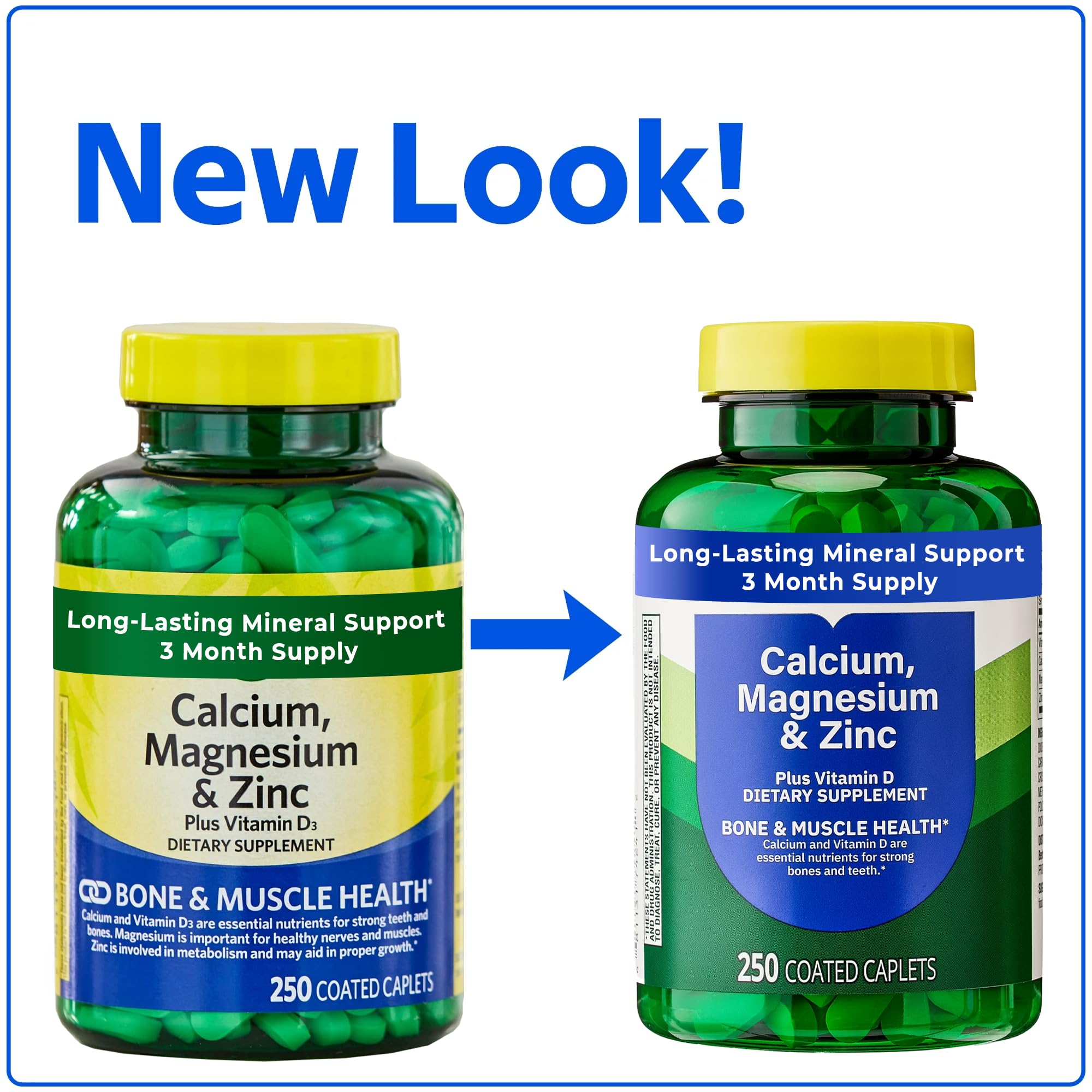 Calcium, Magnésium, Zinc Plus Vitamine D3 – Caplets, dosage quotidien facilité.