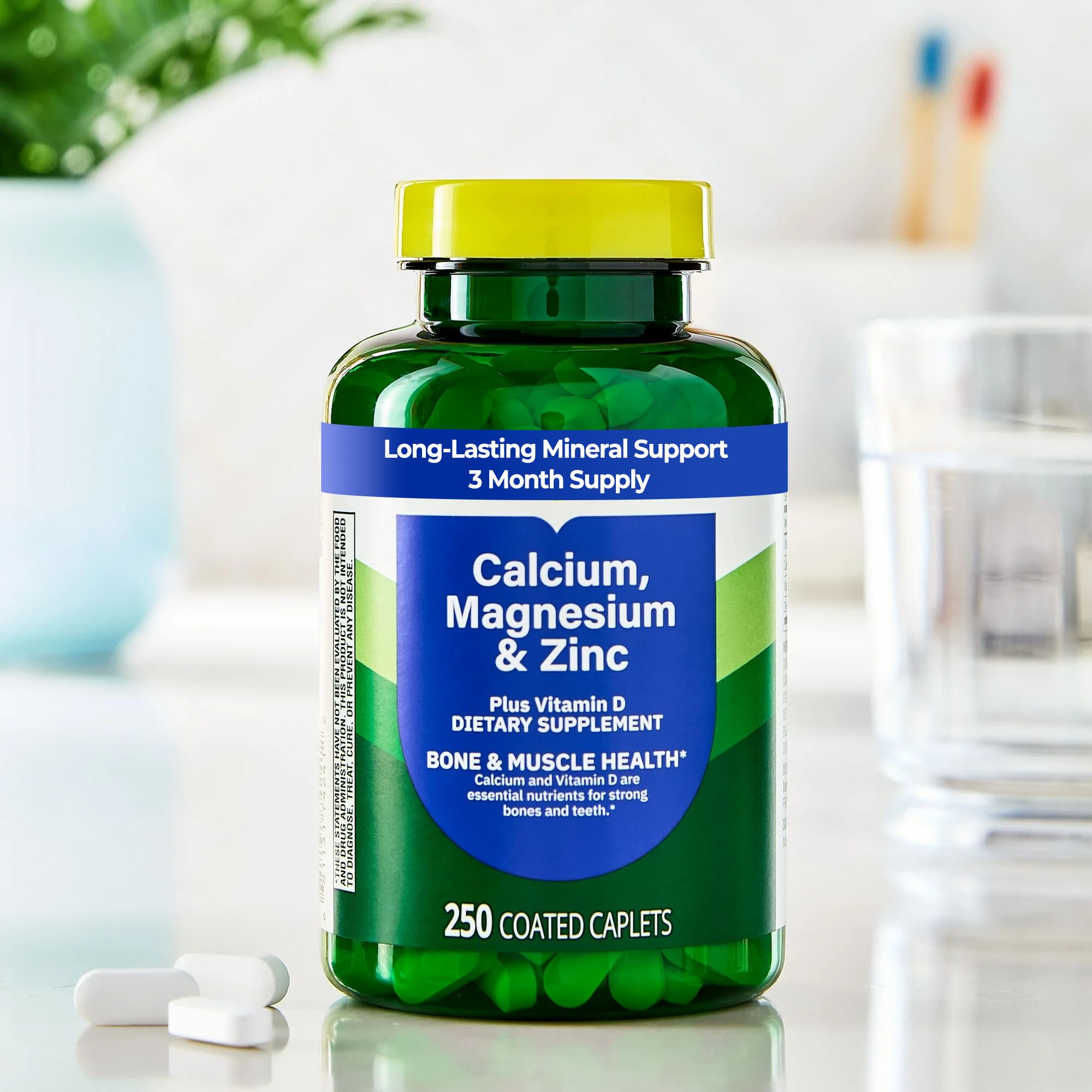 Calcium, Magnésium, Zinc Plus Vitamine D3 – Caplets enrobés, ingestion douce.