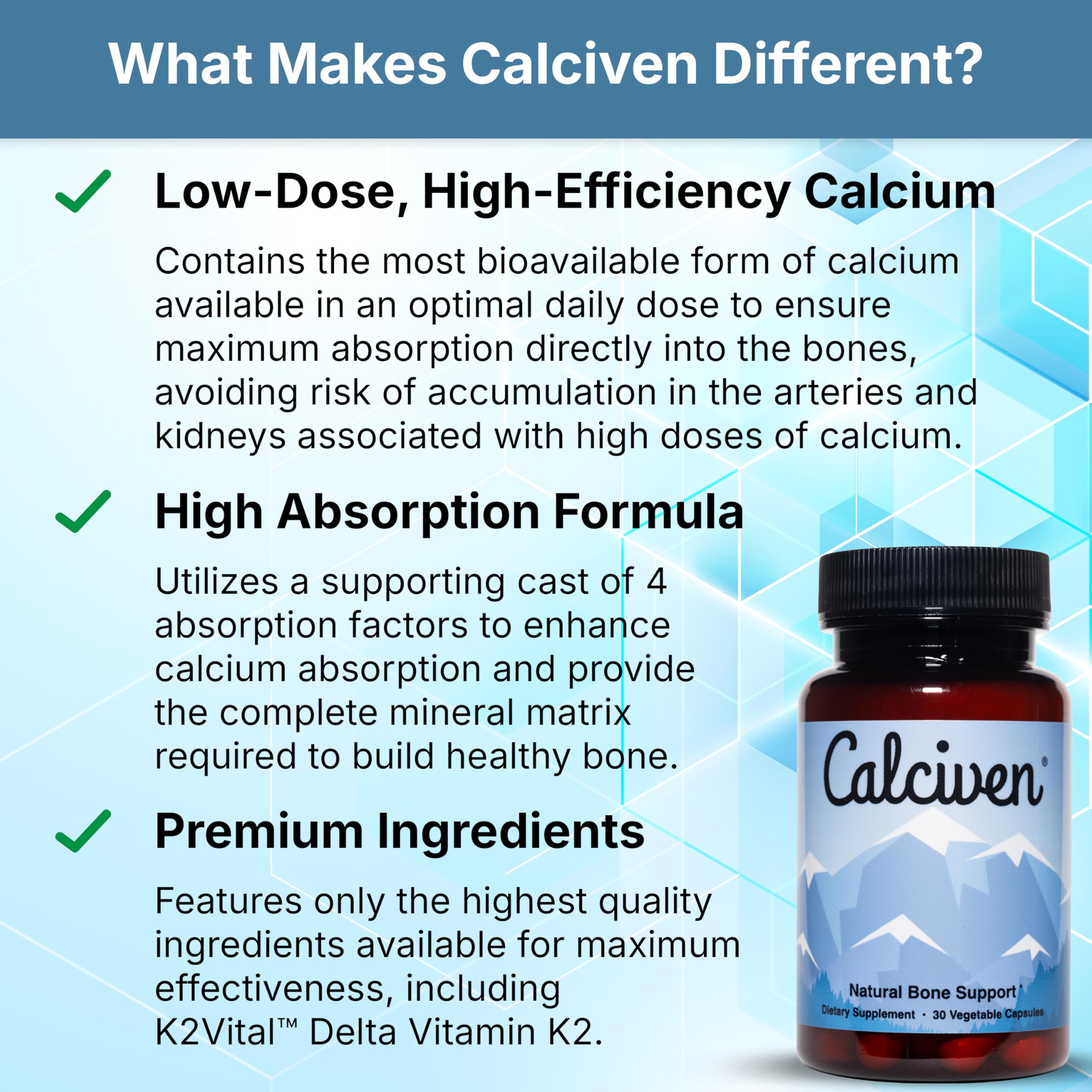 Vitamine D3 et K2 pour l'équilibre minéral dans Calciven.