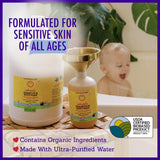 Versement du produit douche lavande California Baby, démontrant facilité d’utilisation.