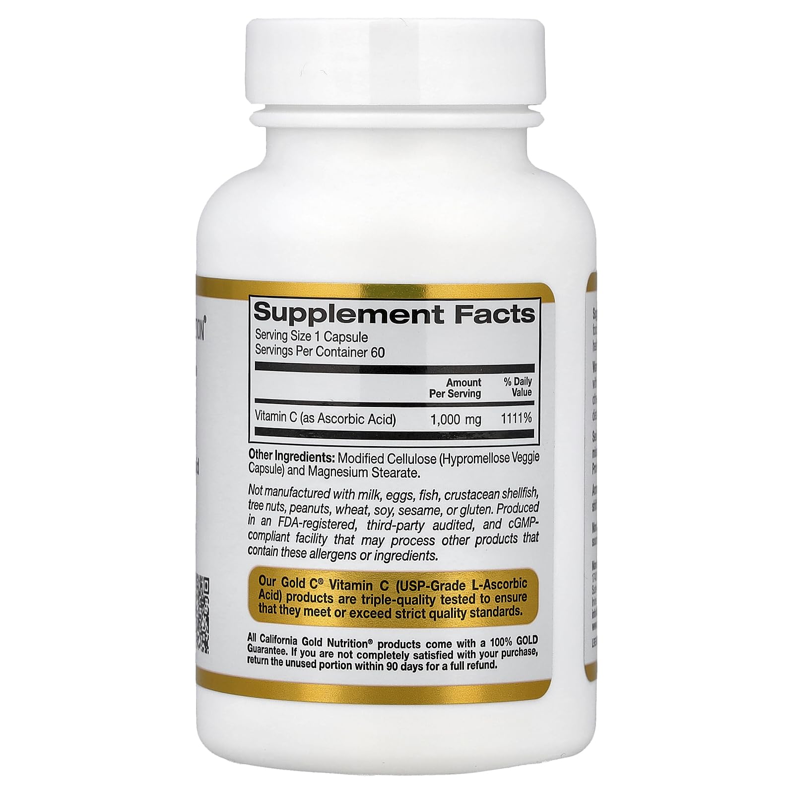 California Gold Nutrition C, capsules végétales au format pratique pour routine quotidienne.