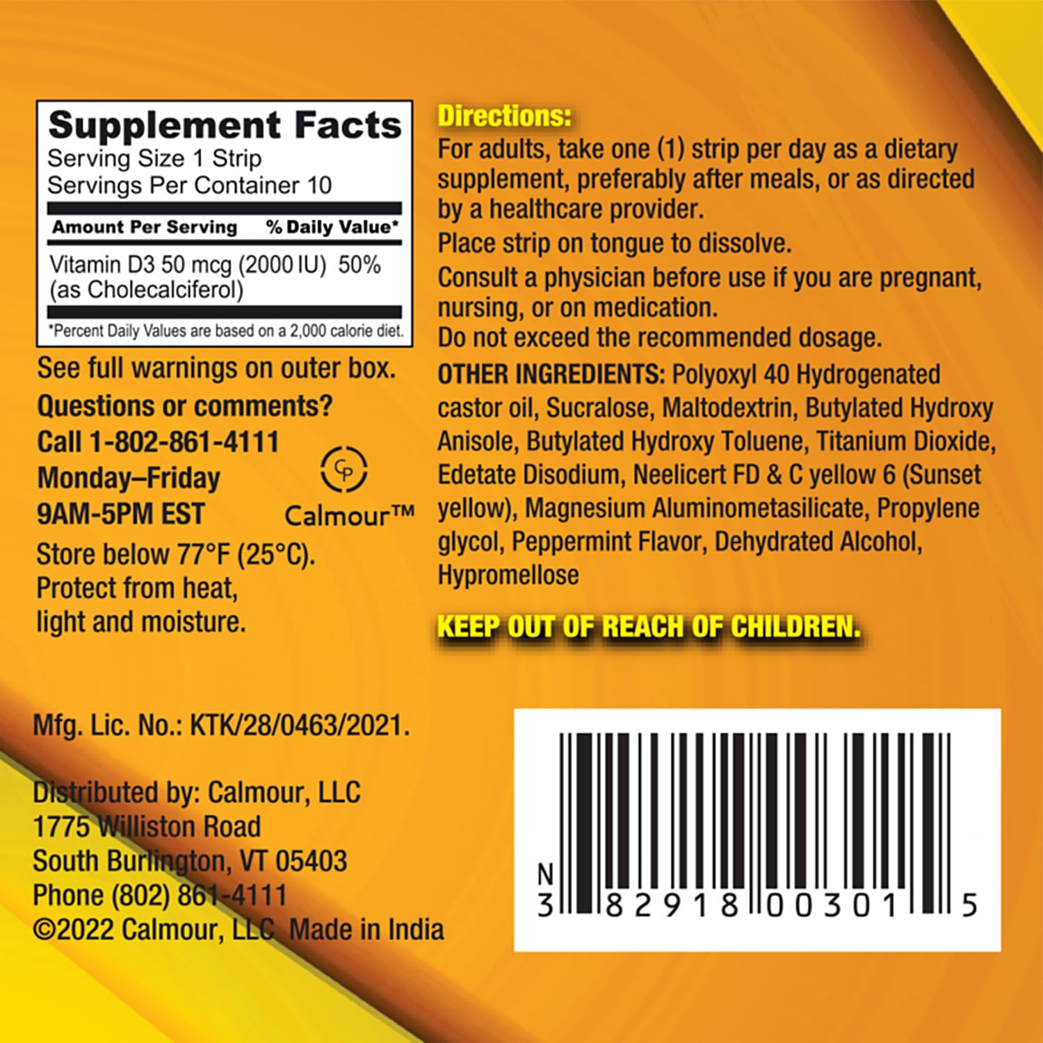 CALMOUR bandelettes D3 dissolvables – dosage individuel pratique.