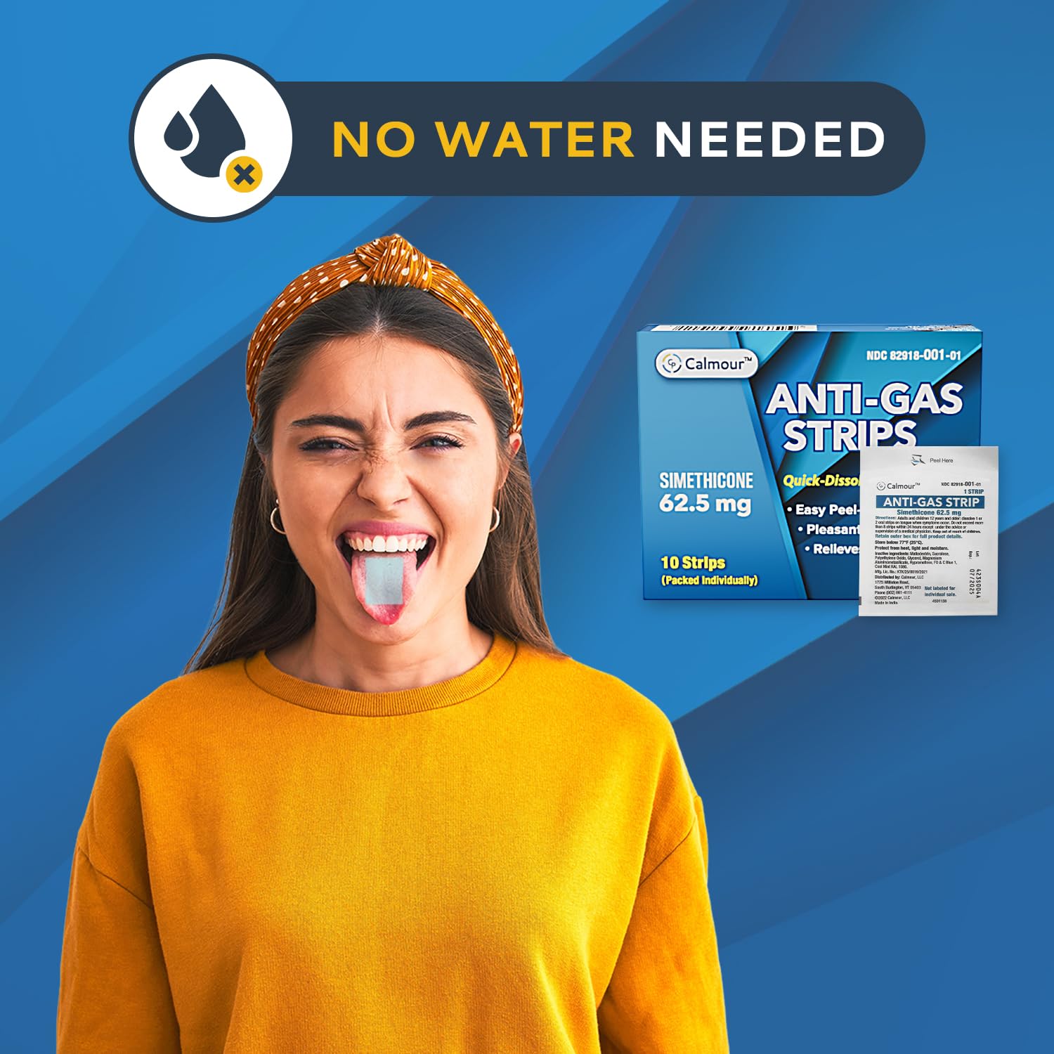 CALMOUR bandes dissolvables sur langue menthe – fond rapide pour un soulagement