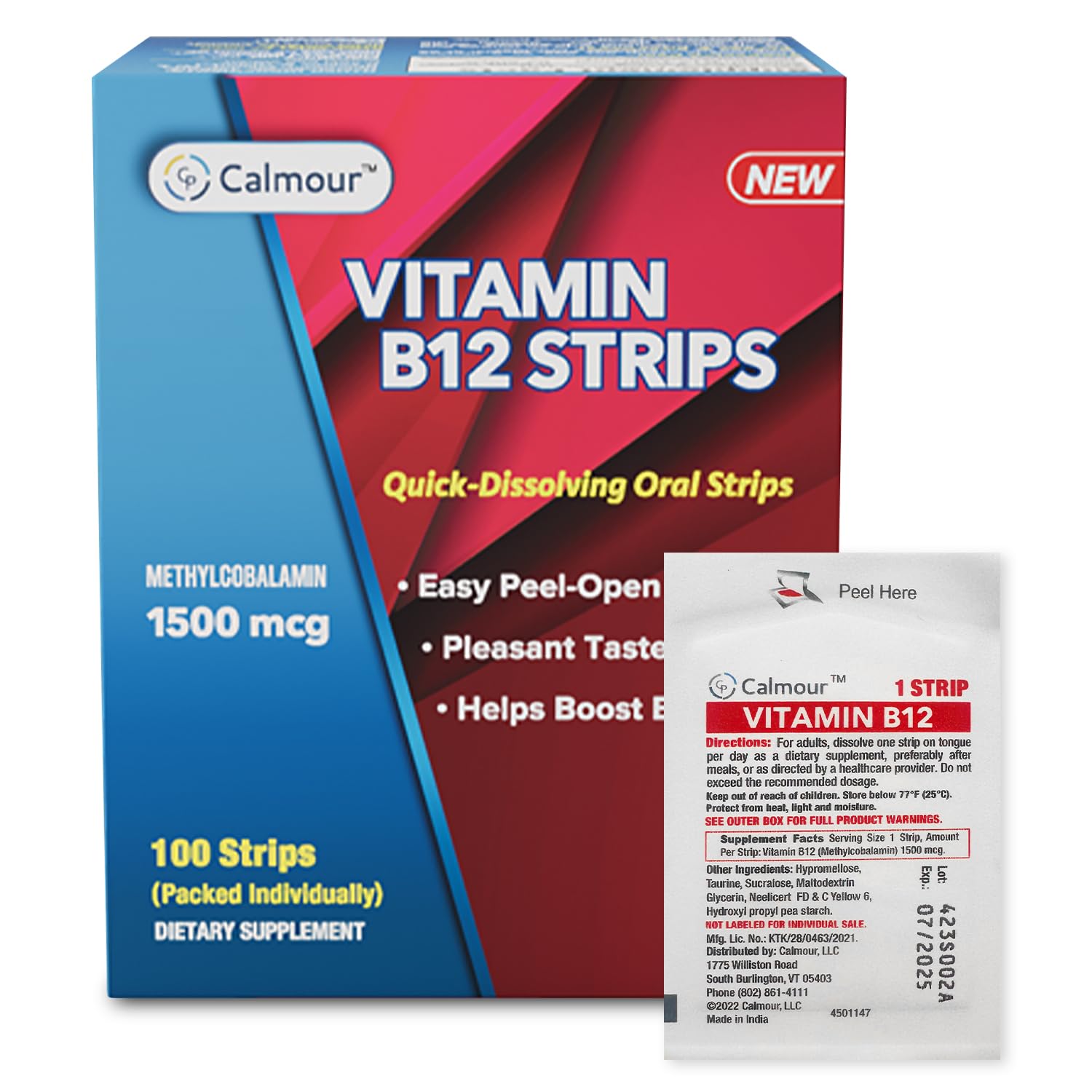 Calmour vitamine B12 emballage pratique et discret pour la routine.