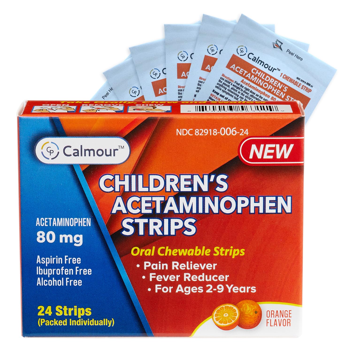 CALMOUR Strips Enfants orange, dissolution rapide sans eau pour fièvre légère