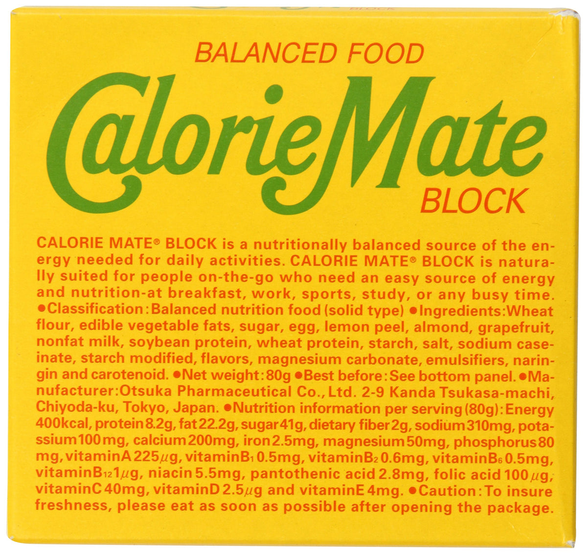 Barre énergie Calorie Mate aux fruits, texture compacte idéale en déplacement.
