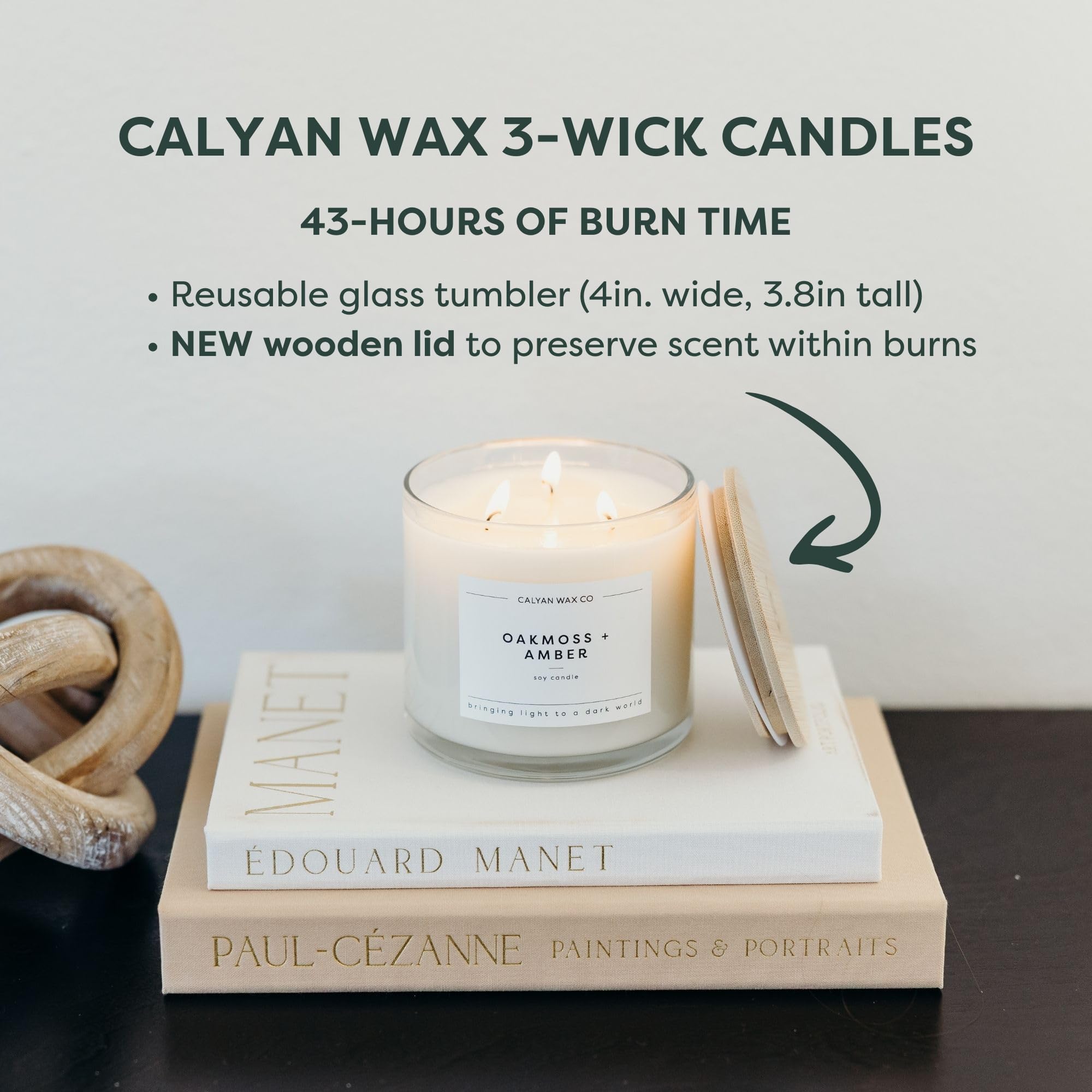 Flamme stable Calyan Oakmoss & Amber 3 mèches pour séance ambiance cosy