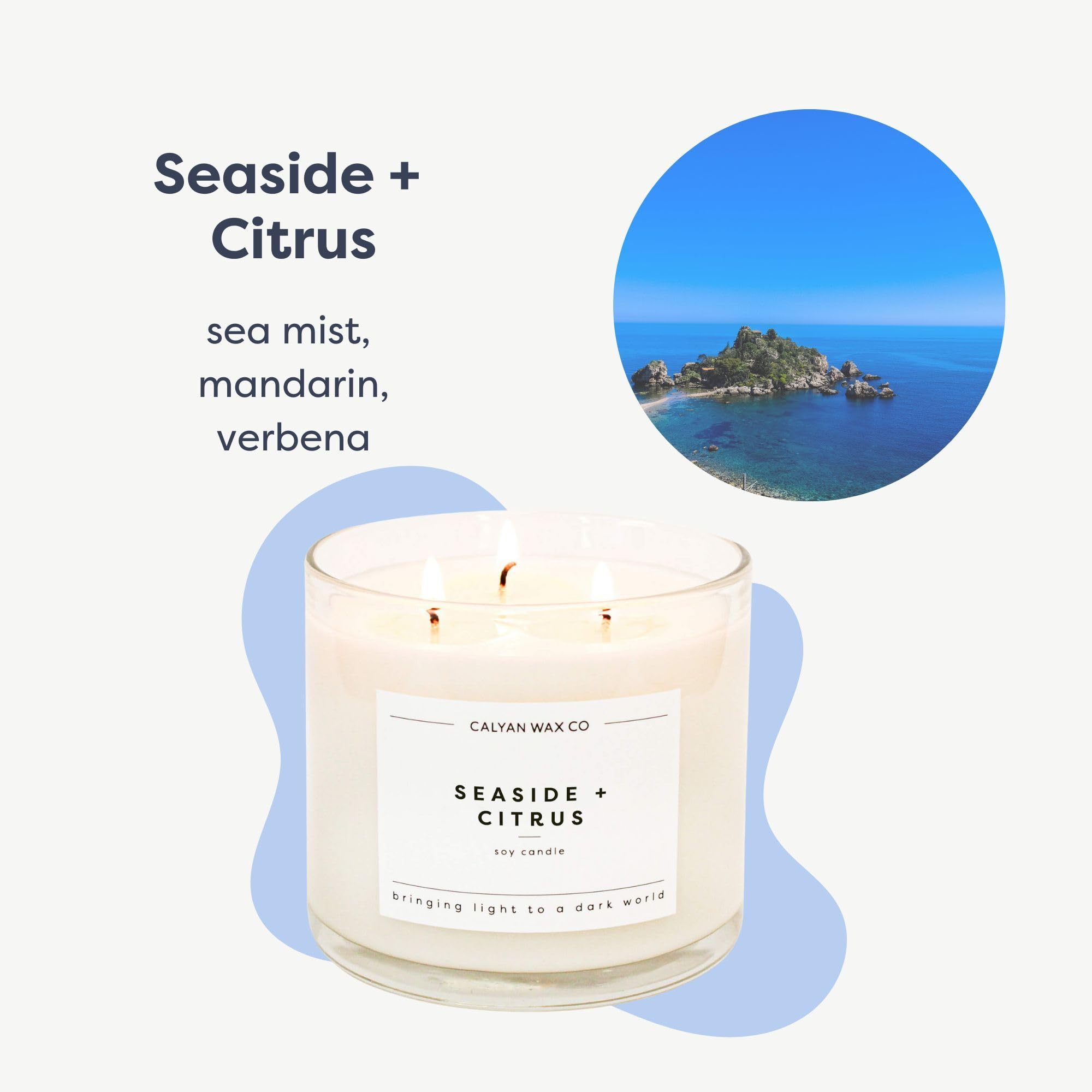 Calyan Wax Co. Seaside & Citrus, lueur-douce-bougie-verre pour détente