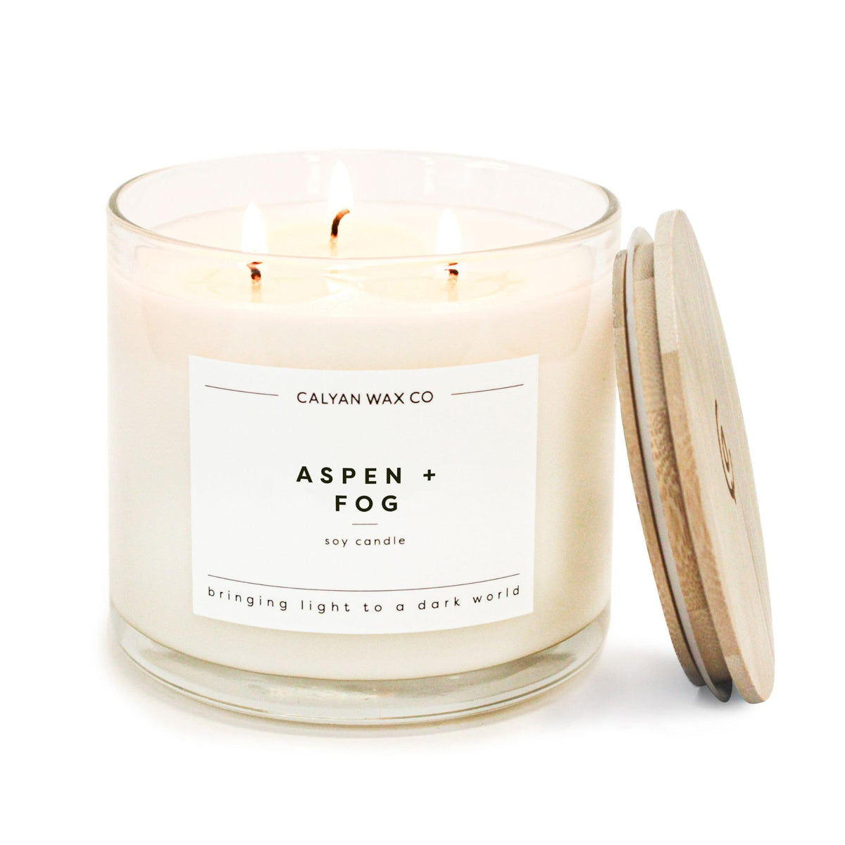 Bougie Calyan Wax Co Aspen et Brouillard, 3 mèches, ambiance chaleureuse