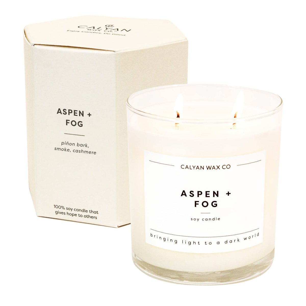 Calyan Wax Co Aspen et Fog – bougie à deux mèches en verre pour ambiance chaleureuse