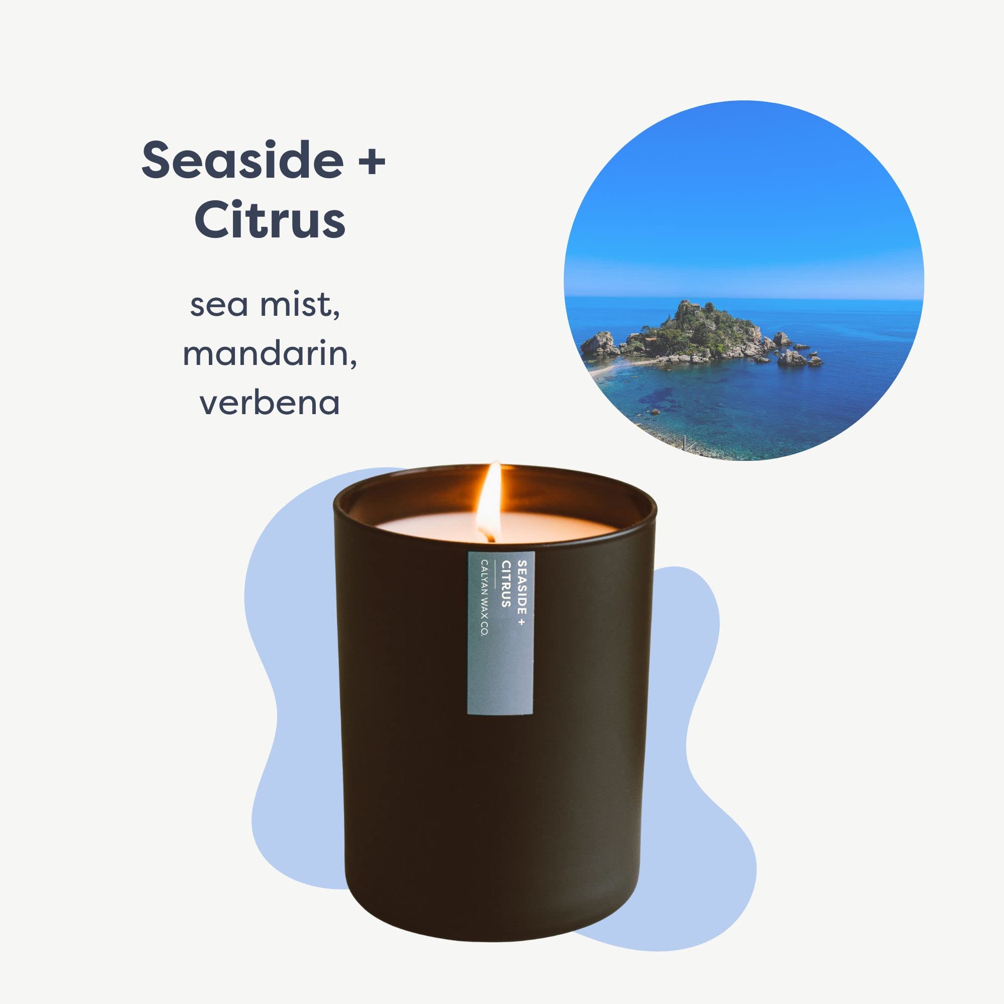 Seaside & Citrus par Calyan dans verre noir mat, parfum frais et durable.