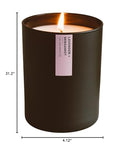 Verre noir Calyan Wax Co., bougie lavande bergamote, ambiance chaleureuse.