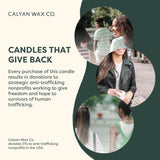 Don de 5% des profits Calyan Wax Co Lavande Bergamot vers des associations luttant contre la traite