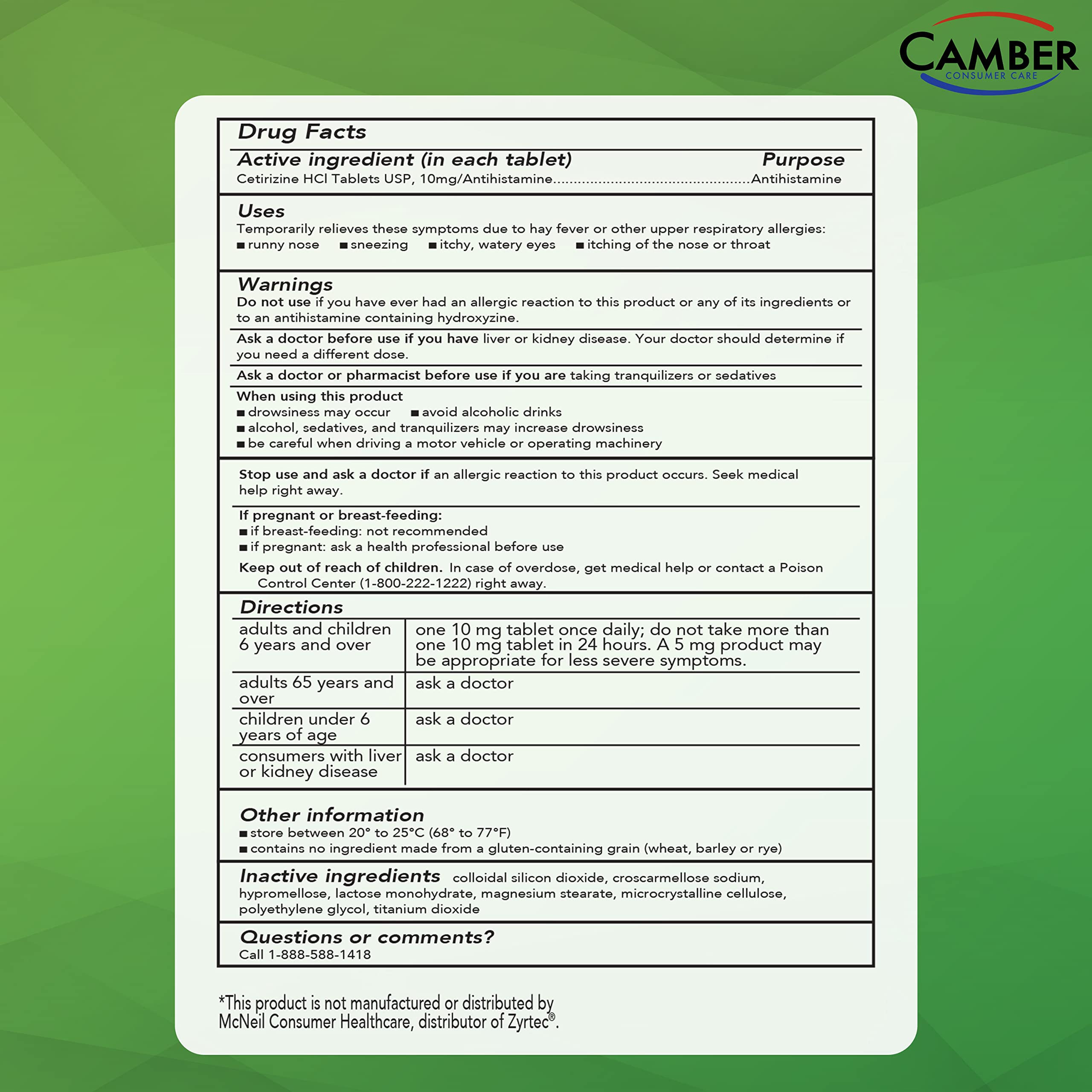 Utilisation en intérieur CAMBER Cetirizine, confort lors des allergies saisonnières.