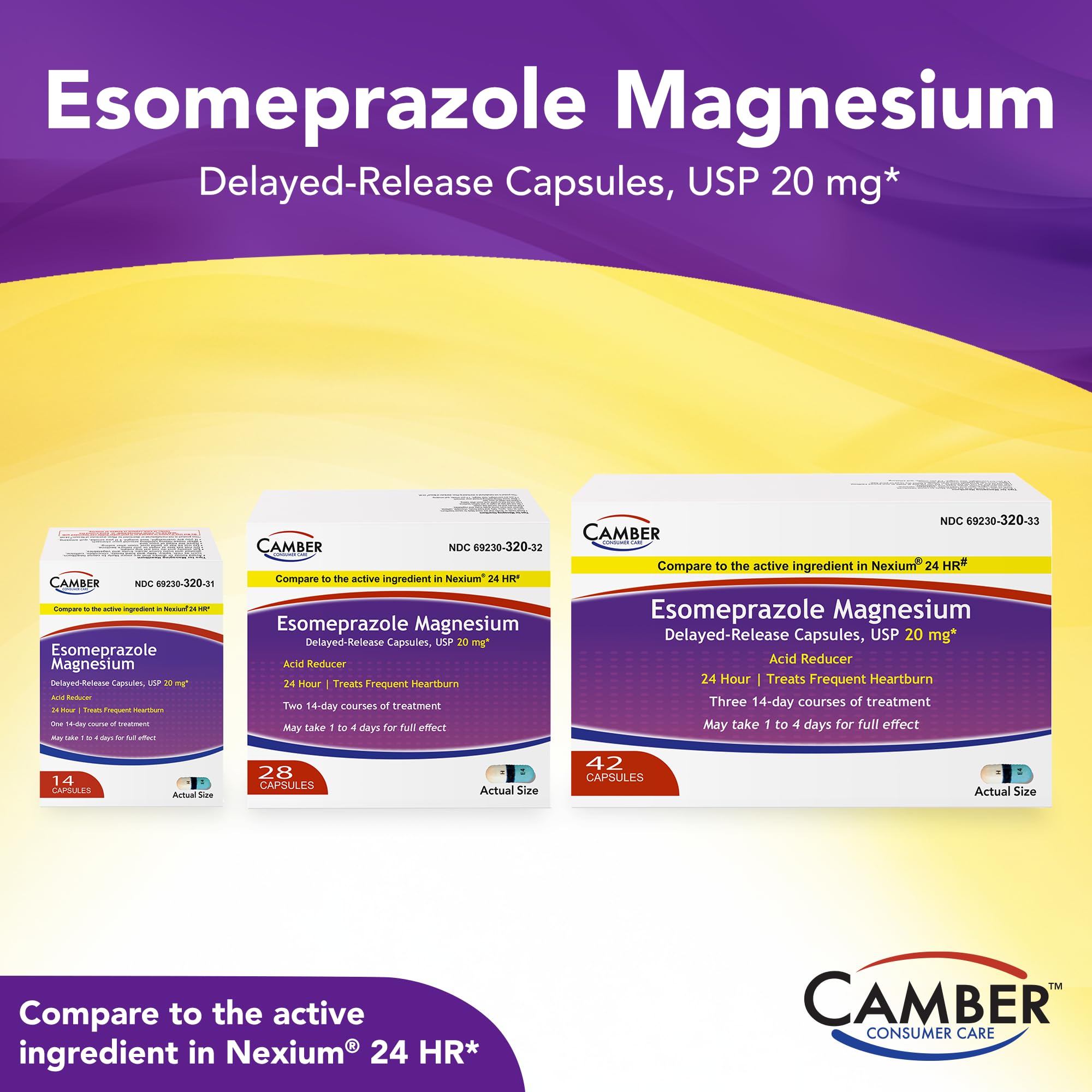 Camber Esoméprazole Magnésium 20 mg : gélules visibles et dosage clair
