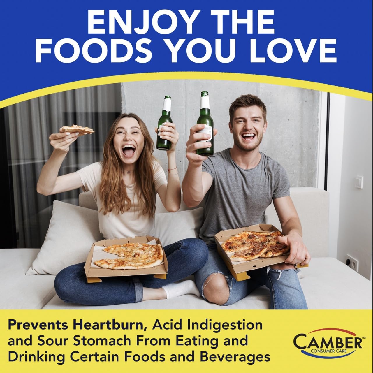 Camber famotidine 20 mg – comprimés visibles, aide possible contre brûlures et indigestion.