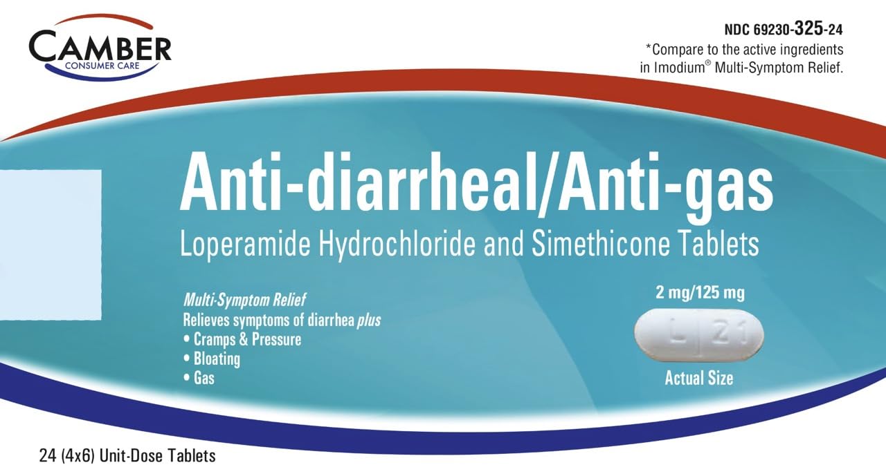 Camber Pharmaceuticals tablettes Loperamide en boîte pour le soulagement rapide de la diarrhée.