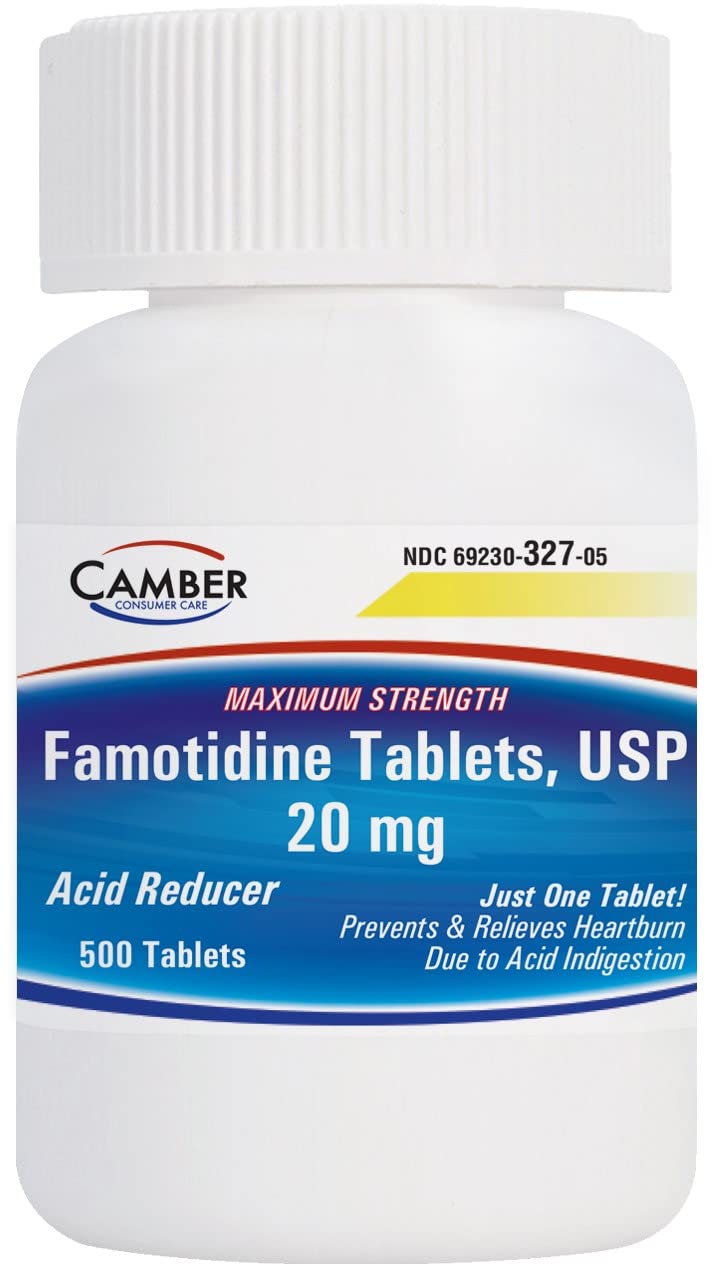 Camber Famotidine 20 mg: boîte de comprimés, soulage les brûlures d'estomac rapidement