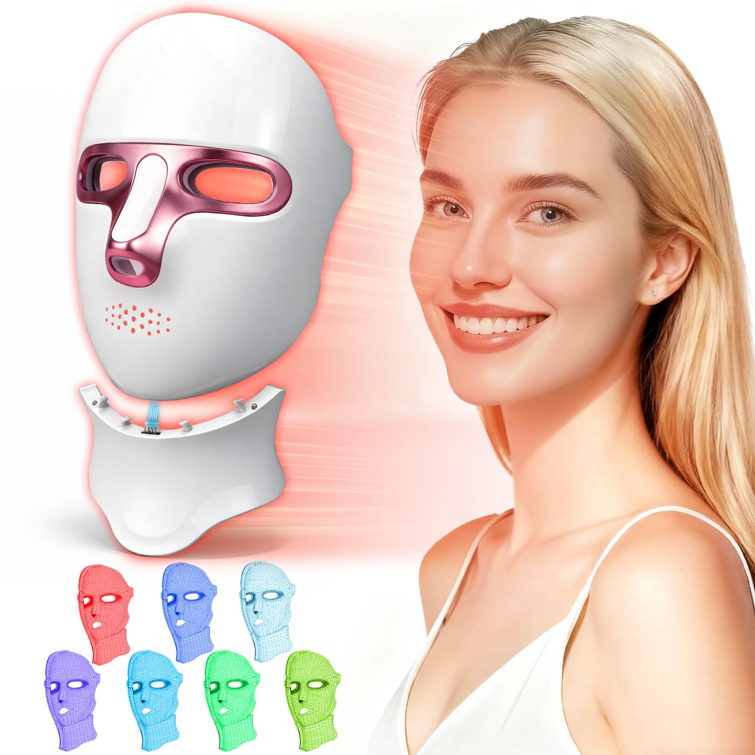 Masque CAMLKE lumière rouge sur le visage offrant un effet potentiel d'éclat