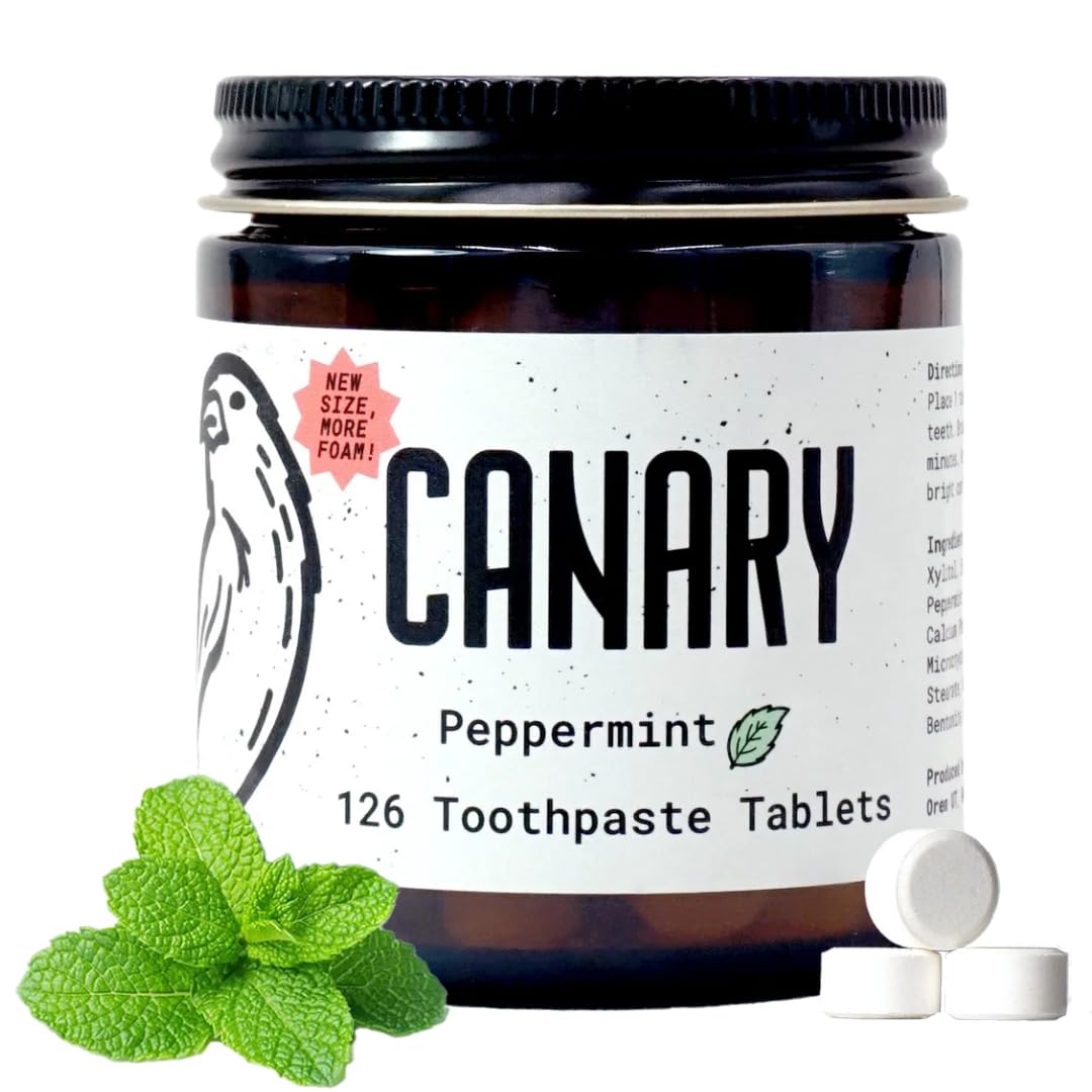 Tablettes Canary Clean nano-hydroxyapatite menthe pour une routine quotidienne sans fluor.