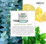 Par Candle-lite, mélange aromatique Eucalyptus et Menthe pour une senteur vivifiante.