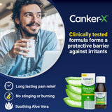 Rinçage-minute avec Canker-X Rincinol pour soulager les douleurs buccales.
