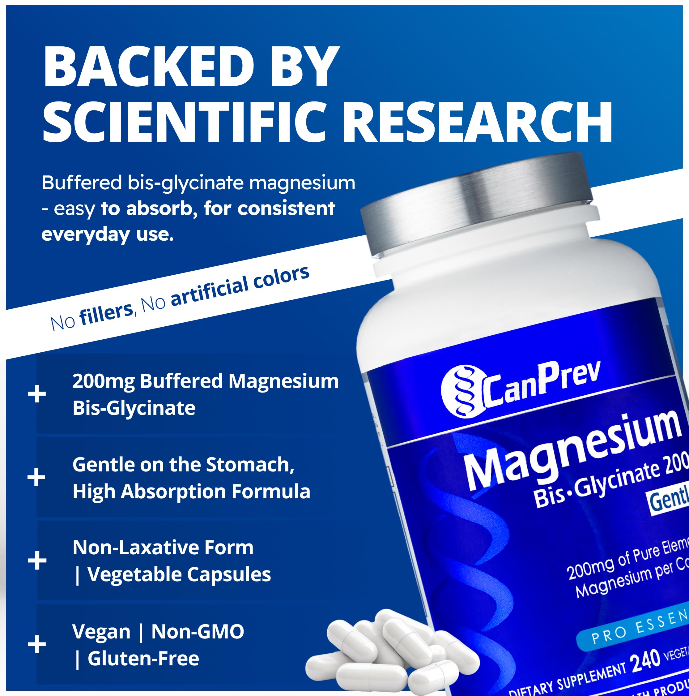 CanPrev Magnesium BisGlycinate 200 mg, relaxation-nuit – propice à sommeil et détente.