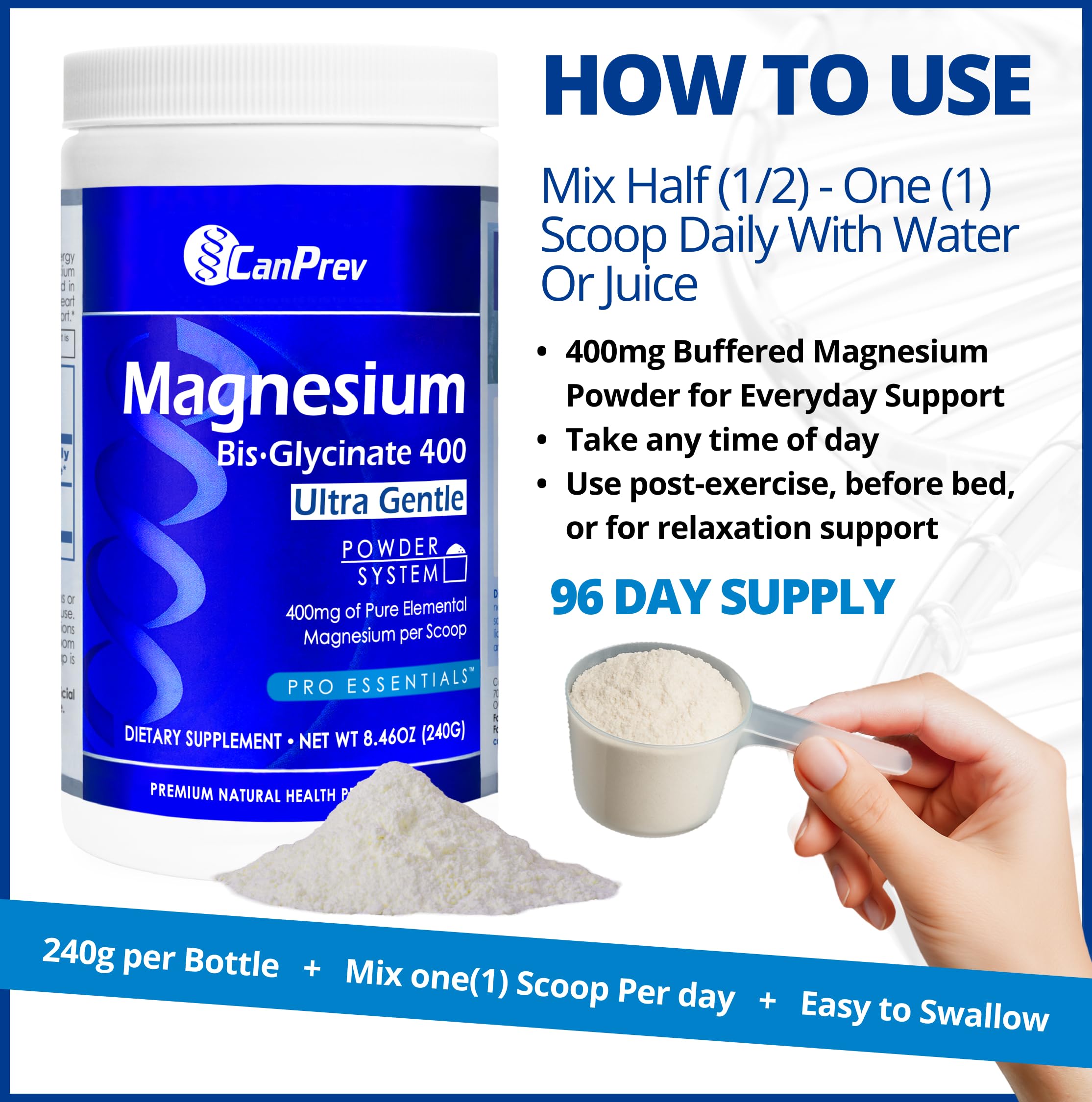 CanPrev Magnésium Bisglycinate Poudre 400mg – mélange: facilite l’endormissement naturel
