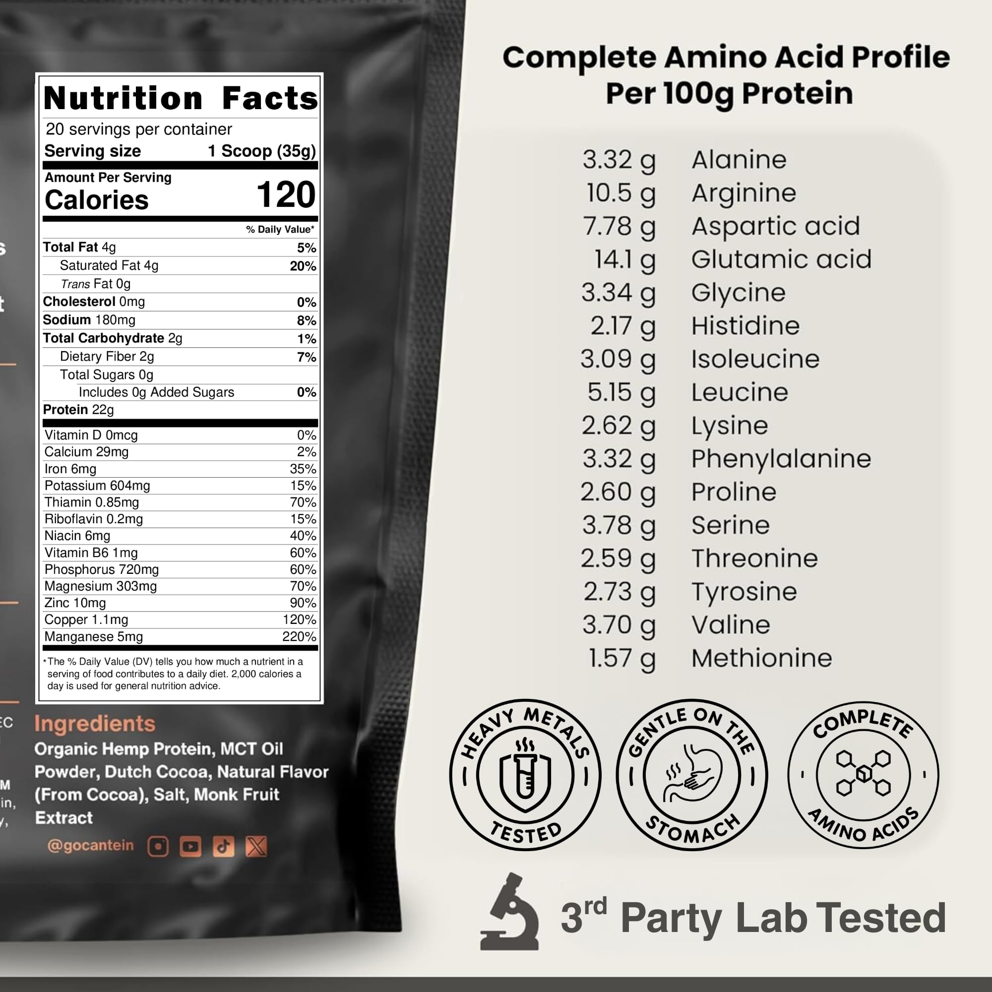 Doseur de protéine chanvre Cantein poudre chocolat pour portion pratique