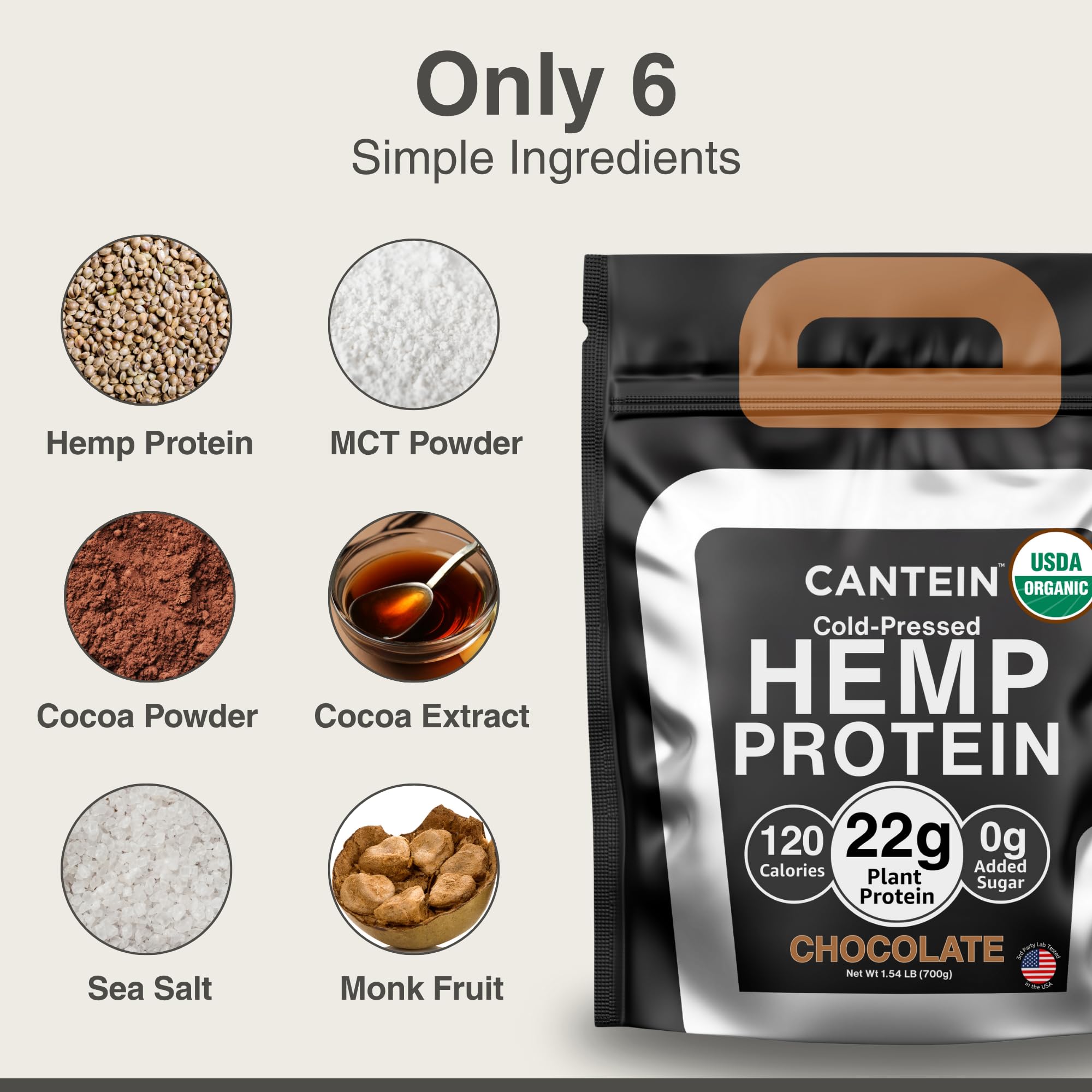Étiquette bio Cantein protéine chanvre certifiée biologique et végan