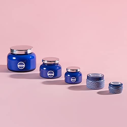 Capri Blue Bougie de voyage élégante, design bleu jean.