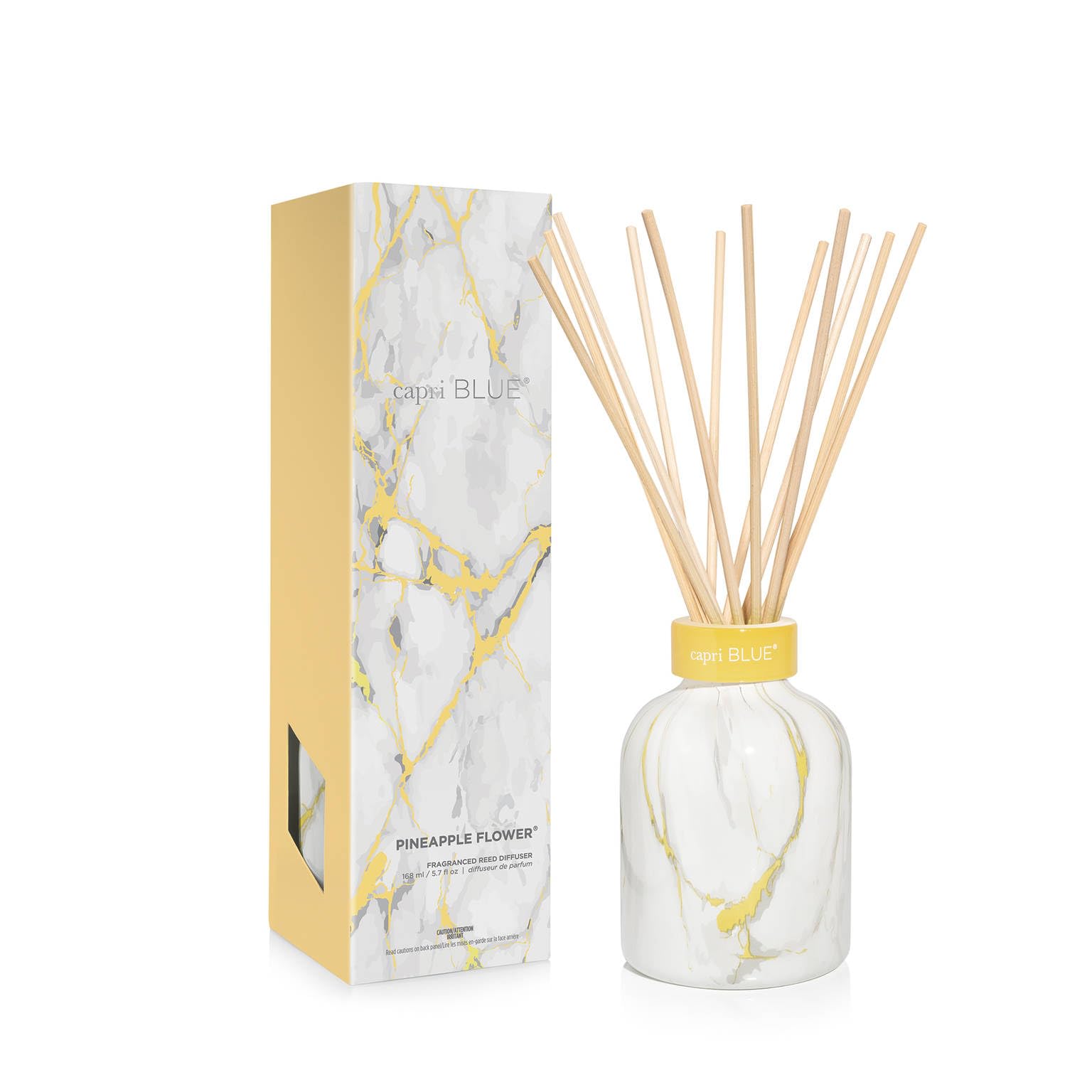 Diffuseur Capri Blue marbre moderne avec bouteille en verre, pour une ambiance sophistiquée.