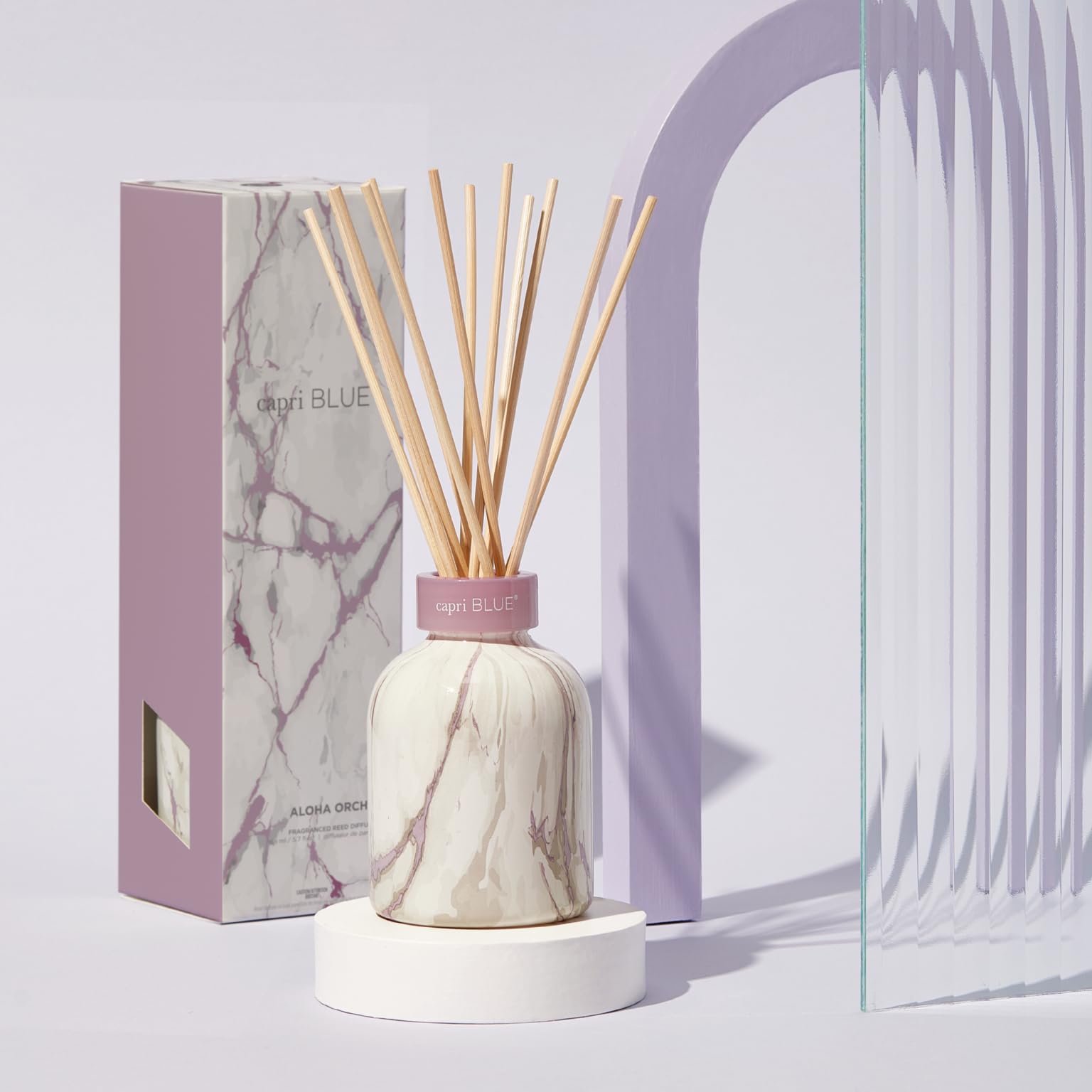 Capri Blue diffuseur-verre gravé avec collier; déco chic pour salon et salle de bains