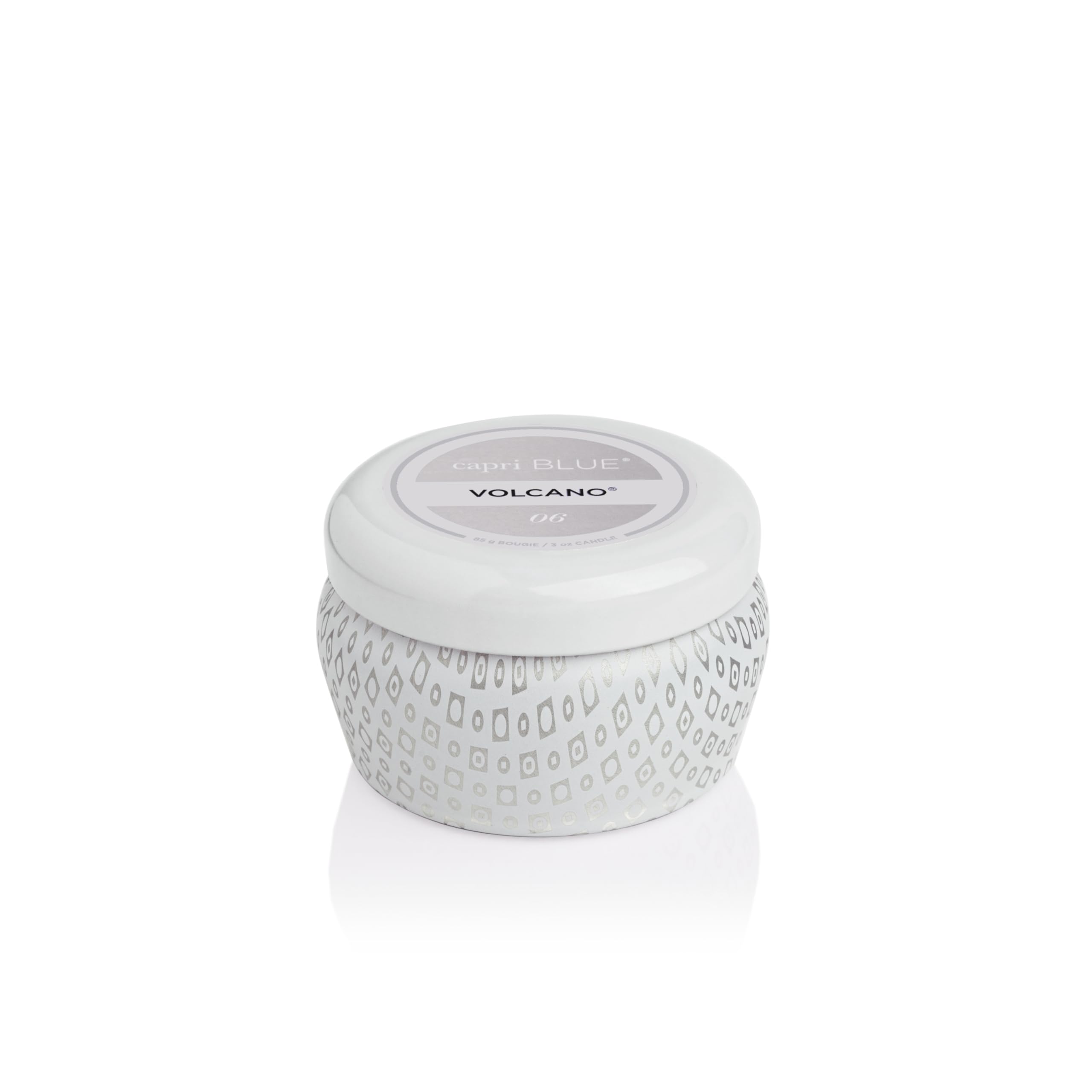 Capri Blue Volcano White Mini Tin - bougie 85 g avec finition imprimée et look élégant.