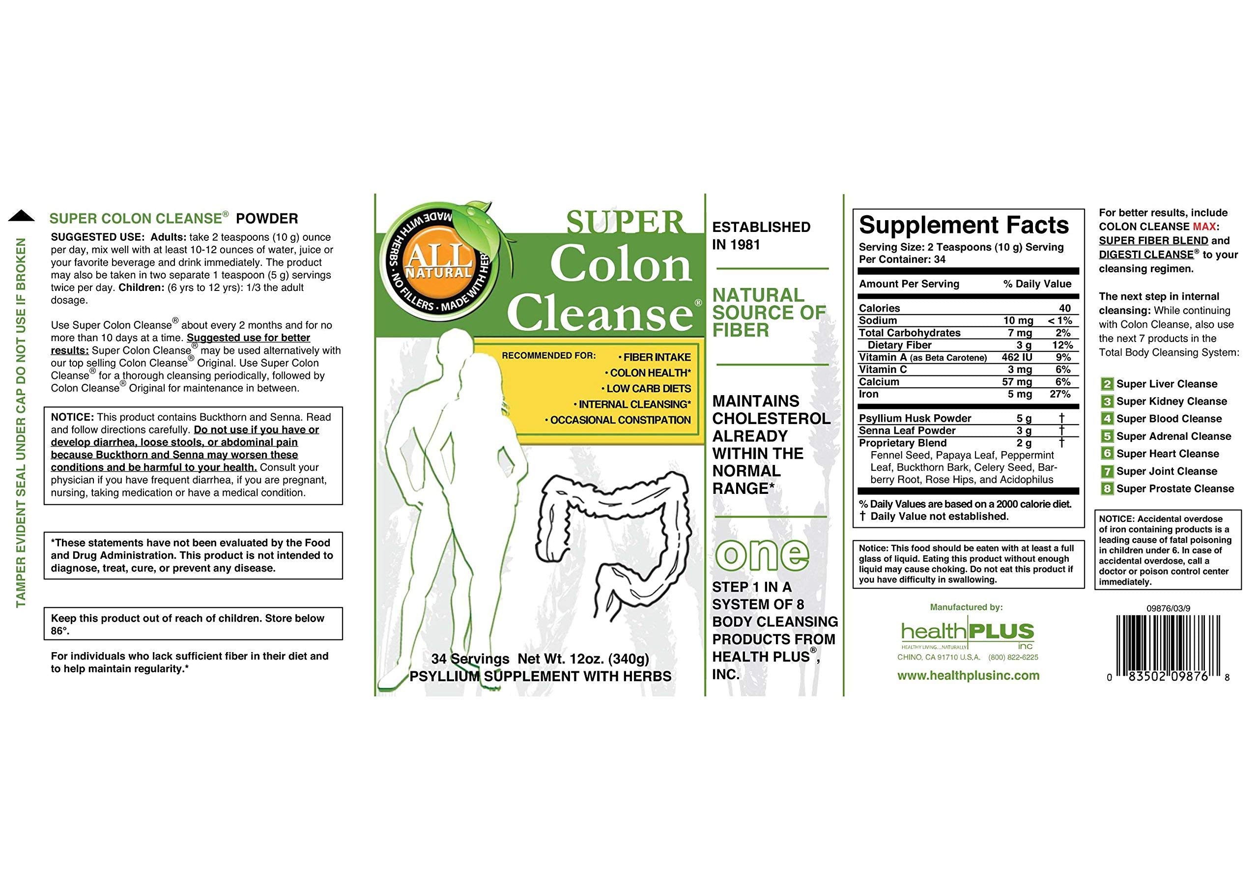Capsules Health Plus Super Colon Cleanse dans une bouteille pratique.