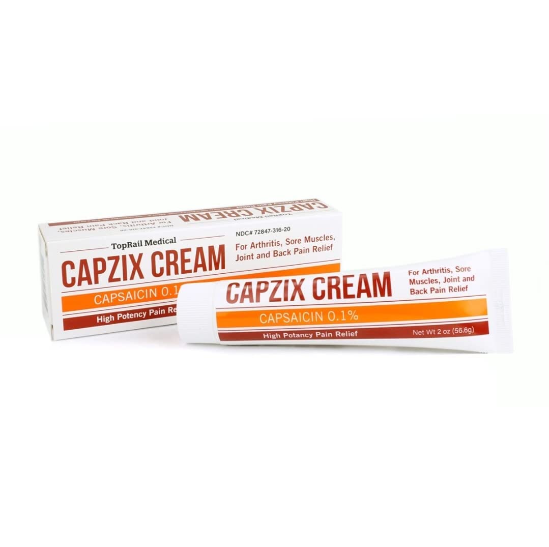 Capzix Cream, bouteille 2oz, utilisation ciblée pour zones douloureuses.