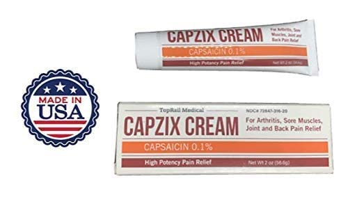 Capzix Cream, étiquette indiquant fabrication aux États‑Unis.