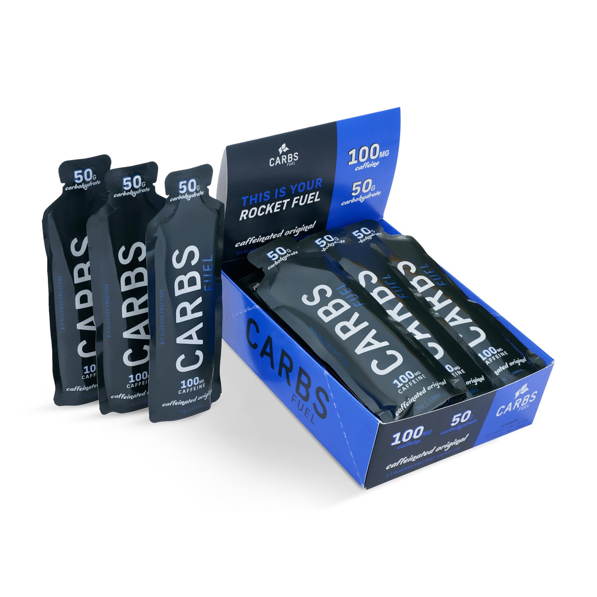 Gel Carbs Fuel Caféiné Original 50g – boîte de 12 pour l’endurance longue course.